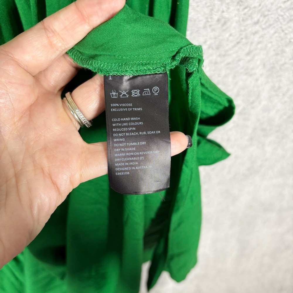 Bardot Cindy‎ Smocked Off Shoulder Midi Dress Size 8 Kelly Green Lightweight - Picture 7 of 9